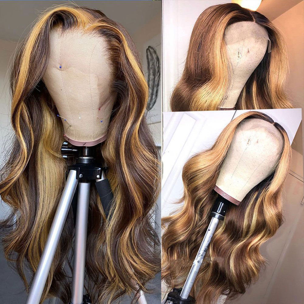 body-wave-lace-frontal-wig-Honey-Blonde-Highlight-Wig