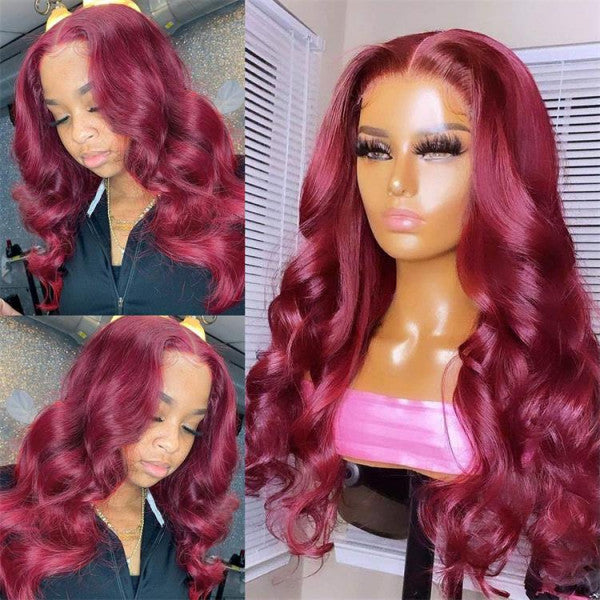 Burgundy Lace Front Wig HD Colored Lace Front Wigs 13x6 99J Body Wave virgin Human Hair Wigs
