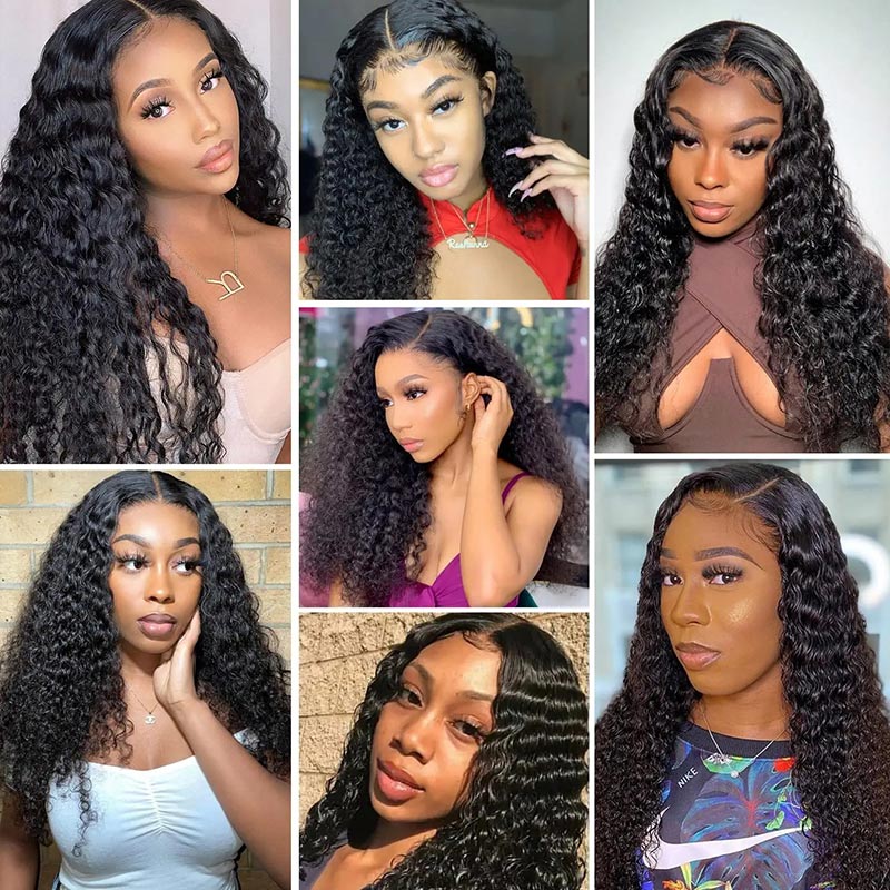 13x4 HD Lace Frontal Black Curly Hair Wig 100% Real Human Hair Wig Natural Pre Plucked Headline