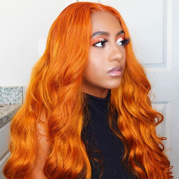 Body Wave Human Hair Wig Ginger Orange Color 13x4 Lace Front/4x4 Lace Closure Wig