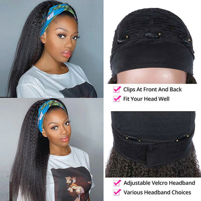 Headband Wigs Kinky Straight Human Hair Head Scarf Human Hair Wig