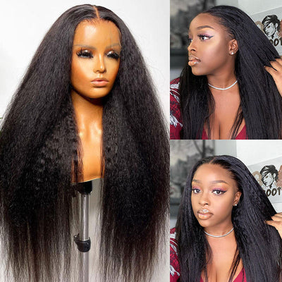 Upgradeu Hair 13x4 Lace Front Kinky Straight Human Hair Wig Preplucked With Natural Hairline