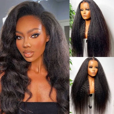 Upgradeu Hair Kinky Straight Yaki Human Hair Wig Preplucked With Natural Hairline