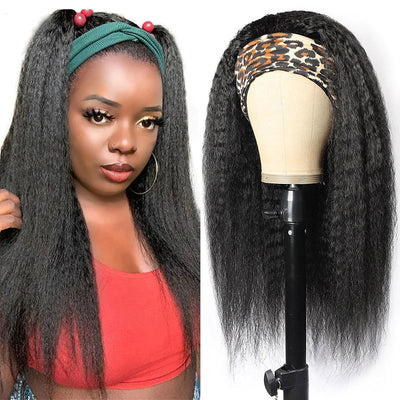 Headband Wigs Kinky Straight Human Hair Head Scarf Human Hair Wig