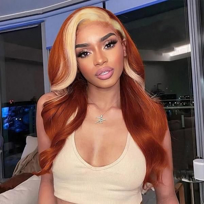 Ginger Color #613 Lace Front Skunk Stripe Wig 4x4 Lace Closure/13x4 Lace Front Body Wave Human Hair Wig