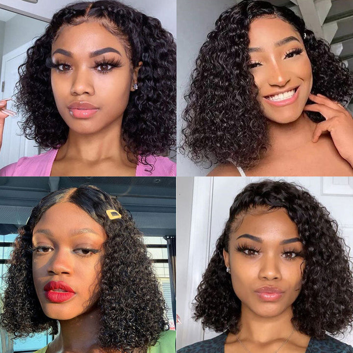 Buy 1 Get 1 Free: Buy 4x4 Lace Closure Wig Curly Bob Get  Deep Wave 13x4 Lace Frotnal Wig For Free