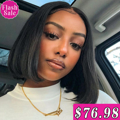 Flash Sale:4x4 Lace Closure Wig Short Straight Hair Human Hair Bob Wigs